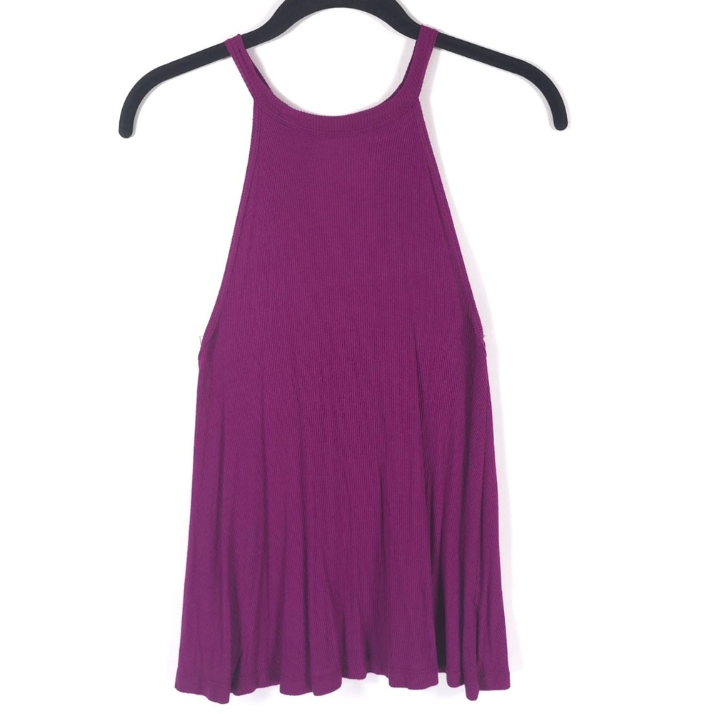 SO Relaxed Rib Knit Halter Sleeveless Top Back Key Hole Rayon RYL MAGNTA‎ XS